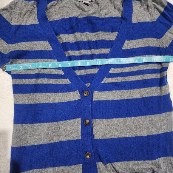 JCP Cashmere Modal Blend Long Sleeve Button Up Striped Gray Royal Blue Cardigan - Picture 3 of 6